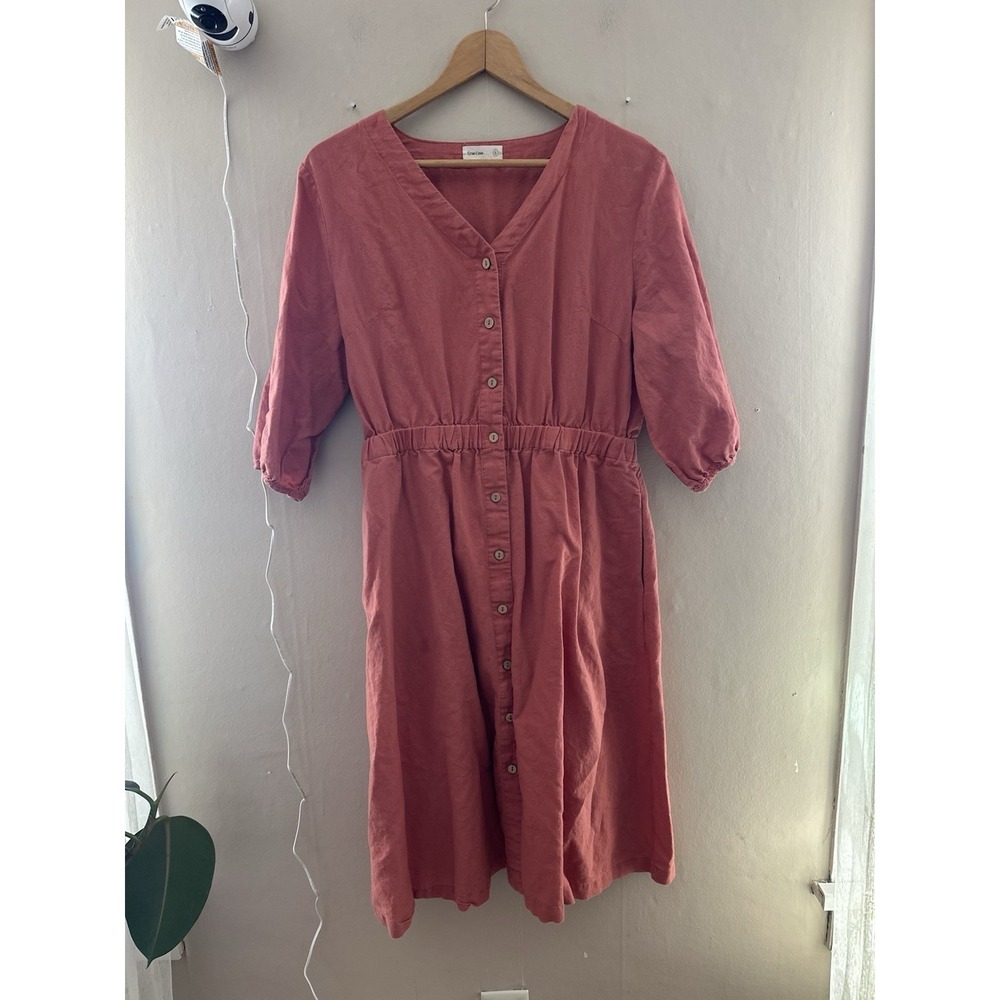 Grae Cove Womens Linen Blend Dress Size L Pink‎ Knee Length Casual Button Up